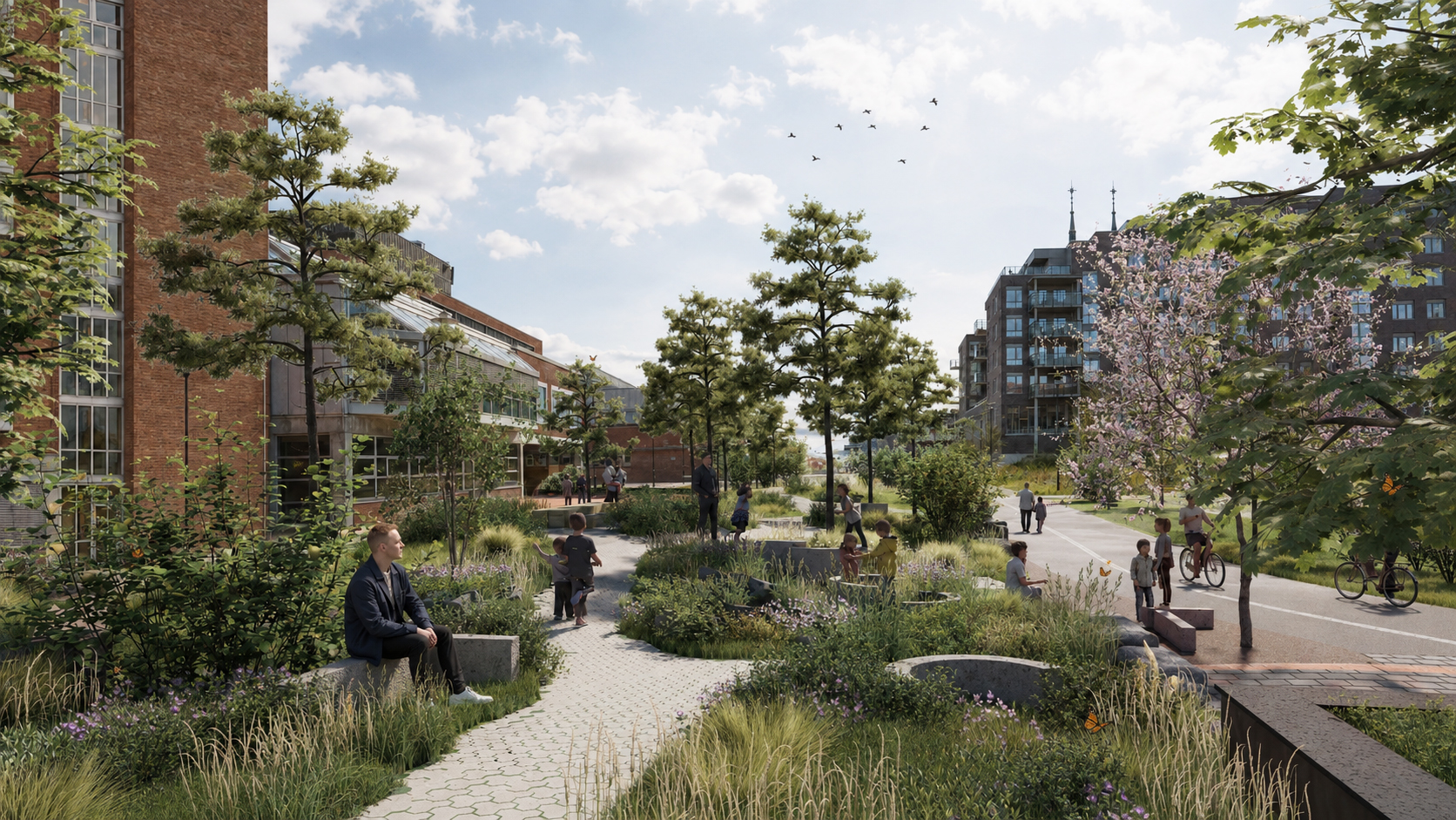 Illustrasjon som viser hvordan det kan bli i Kverndalsparken. 