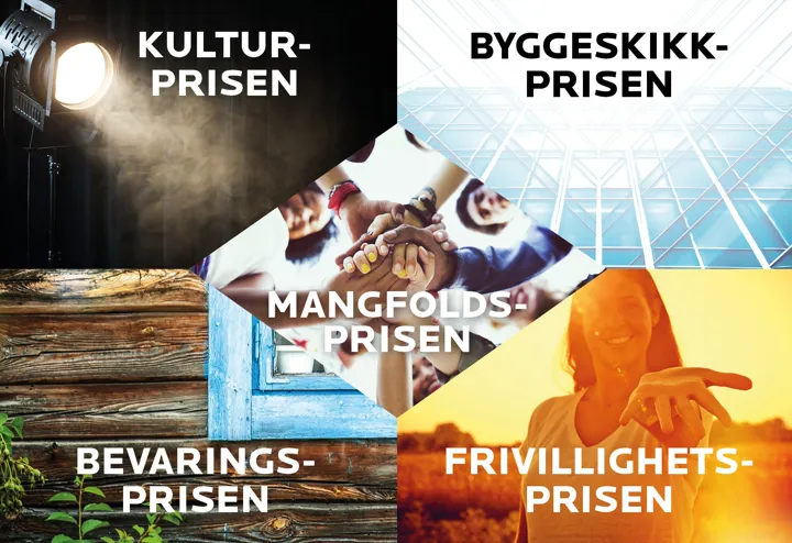 Plakat med bilder som representerer de ulike hedersprisene.