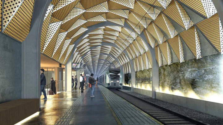 Illustrasjon som viser hvordan nytt togstopp i Skien sentrum kan bli.