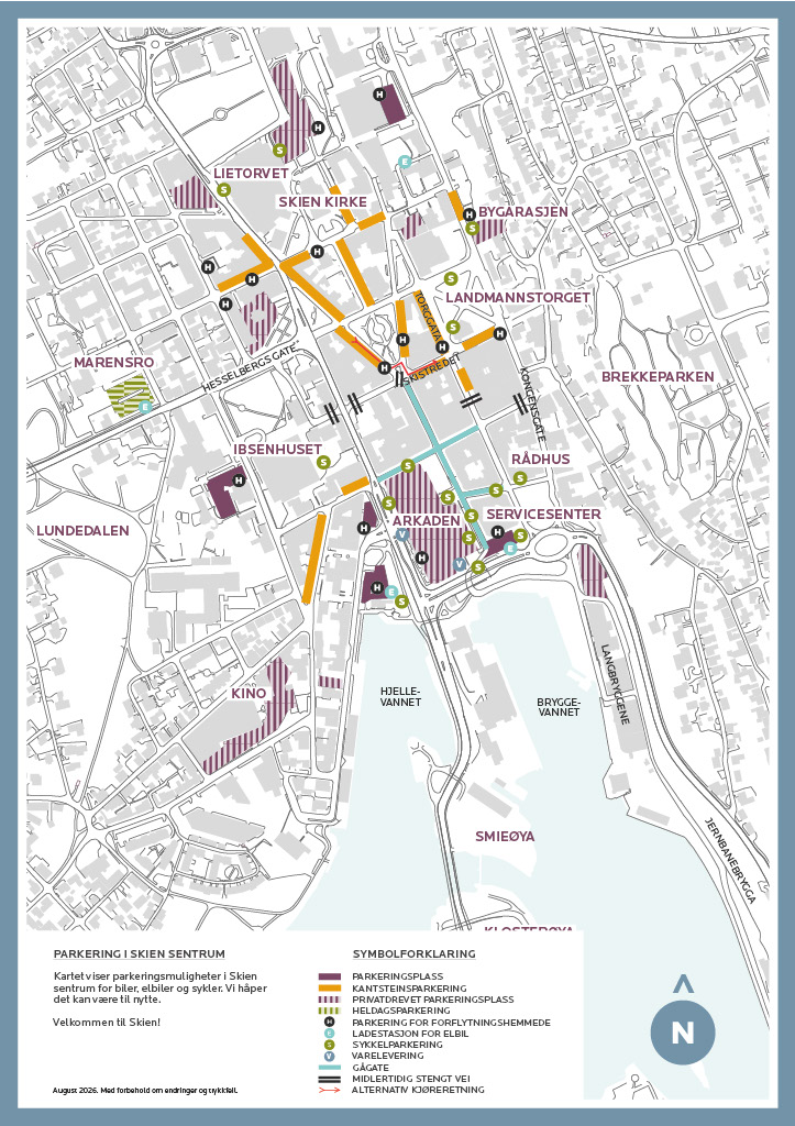 kart som viser parkering i sentrum