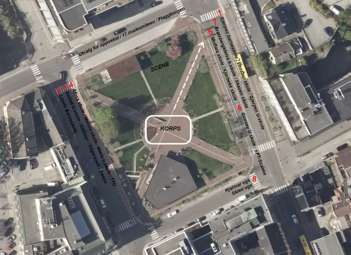 Oversiktskart over Landmannstorget 17. mai