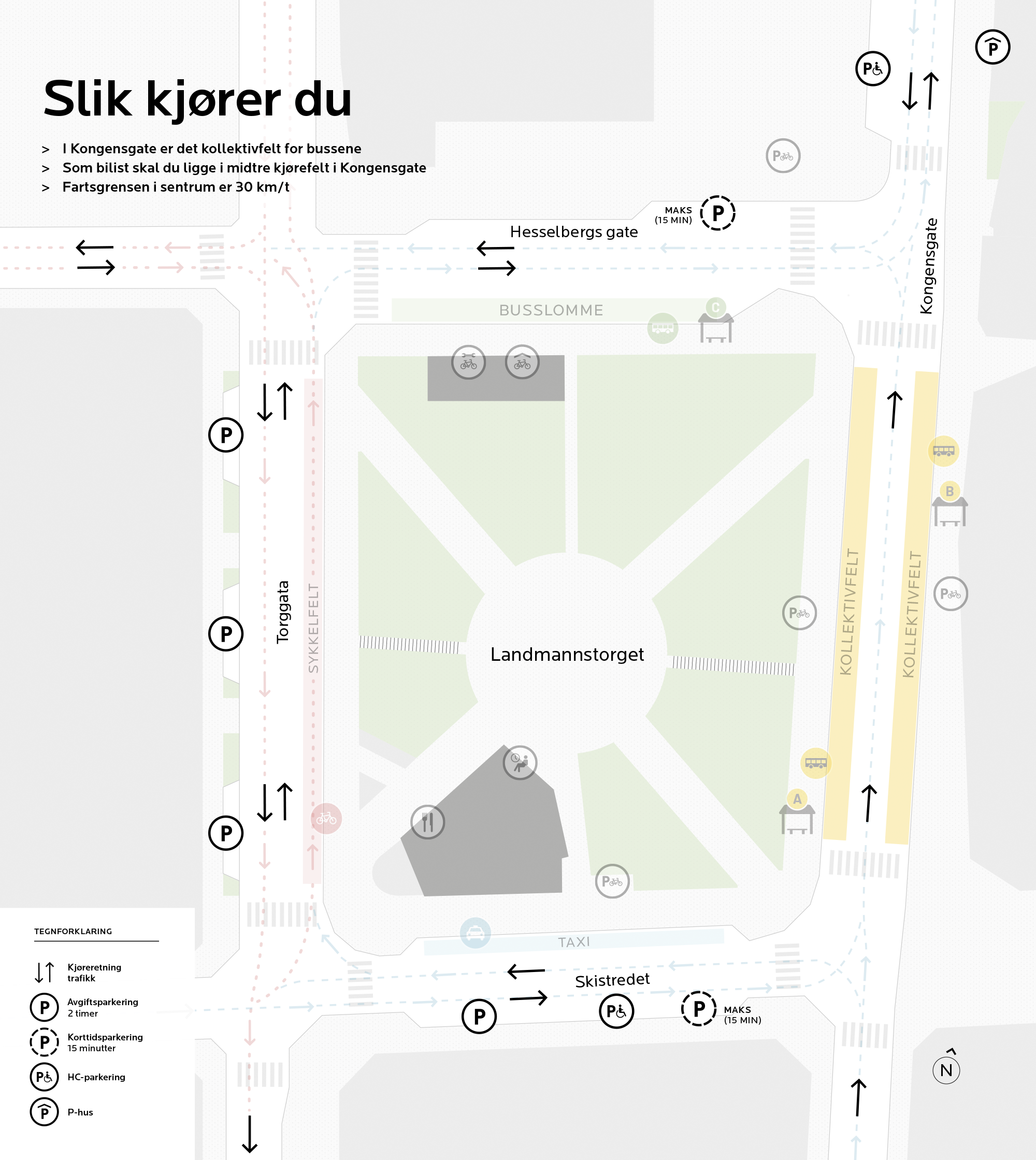 Kart som viser hvordan du kjører ved Landmannstorget