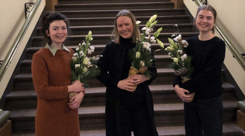 Mottakere av kunstnerstipend 2021: Erle Saxegaard, Maia Viken og Ida Olesdatter Barland.