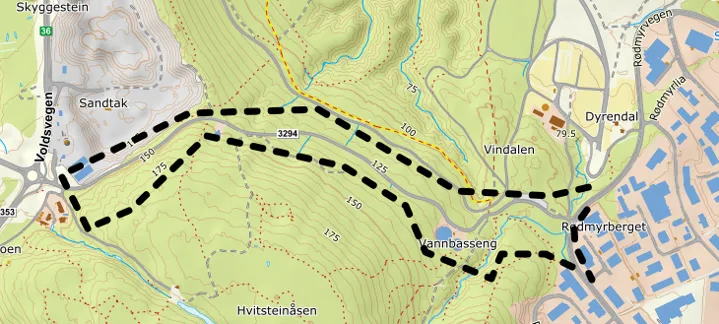 Kart som viser det aktuelle området i Trommedalsvegen